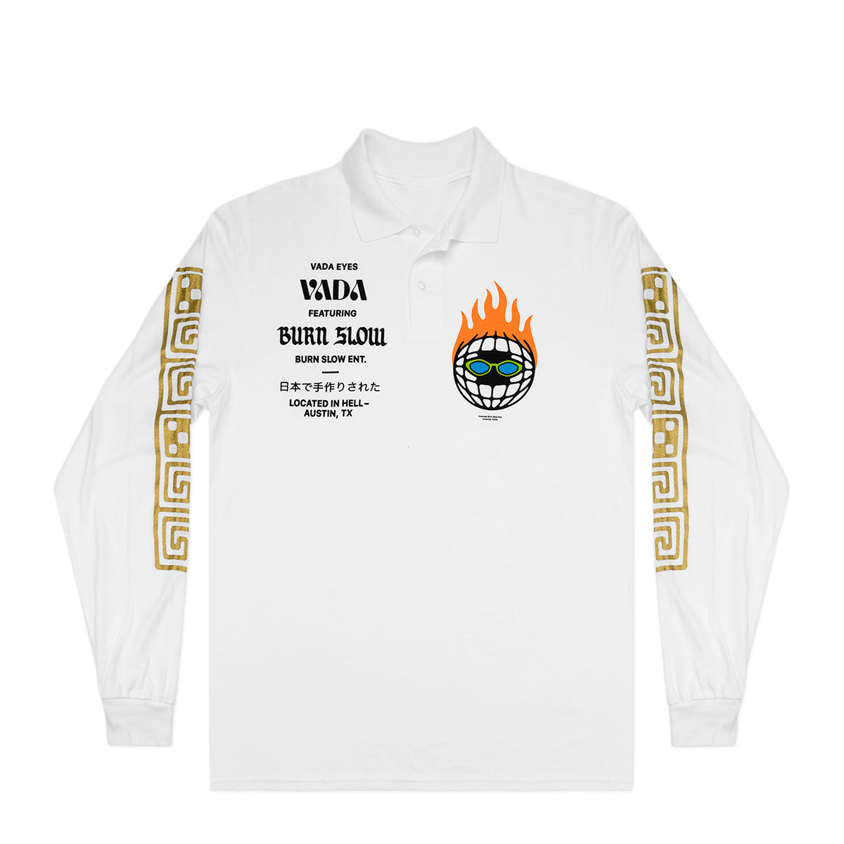 Copy of BS x VADA Collab L/S Polo White – BURN SLOW ENT.